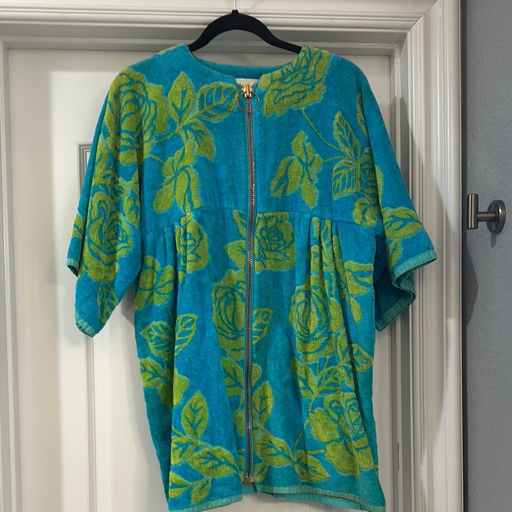 Floral Zip-Up Robe in Teal and Lime
